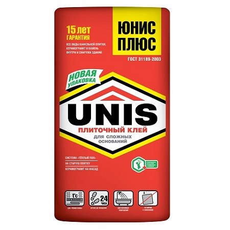 ЮНИС Плюс клей для любой плитки,  теплых полов, 25 кг 